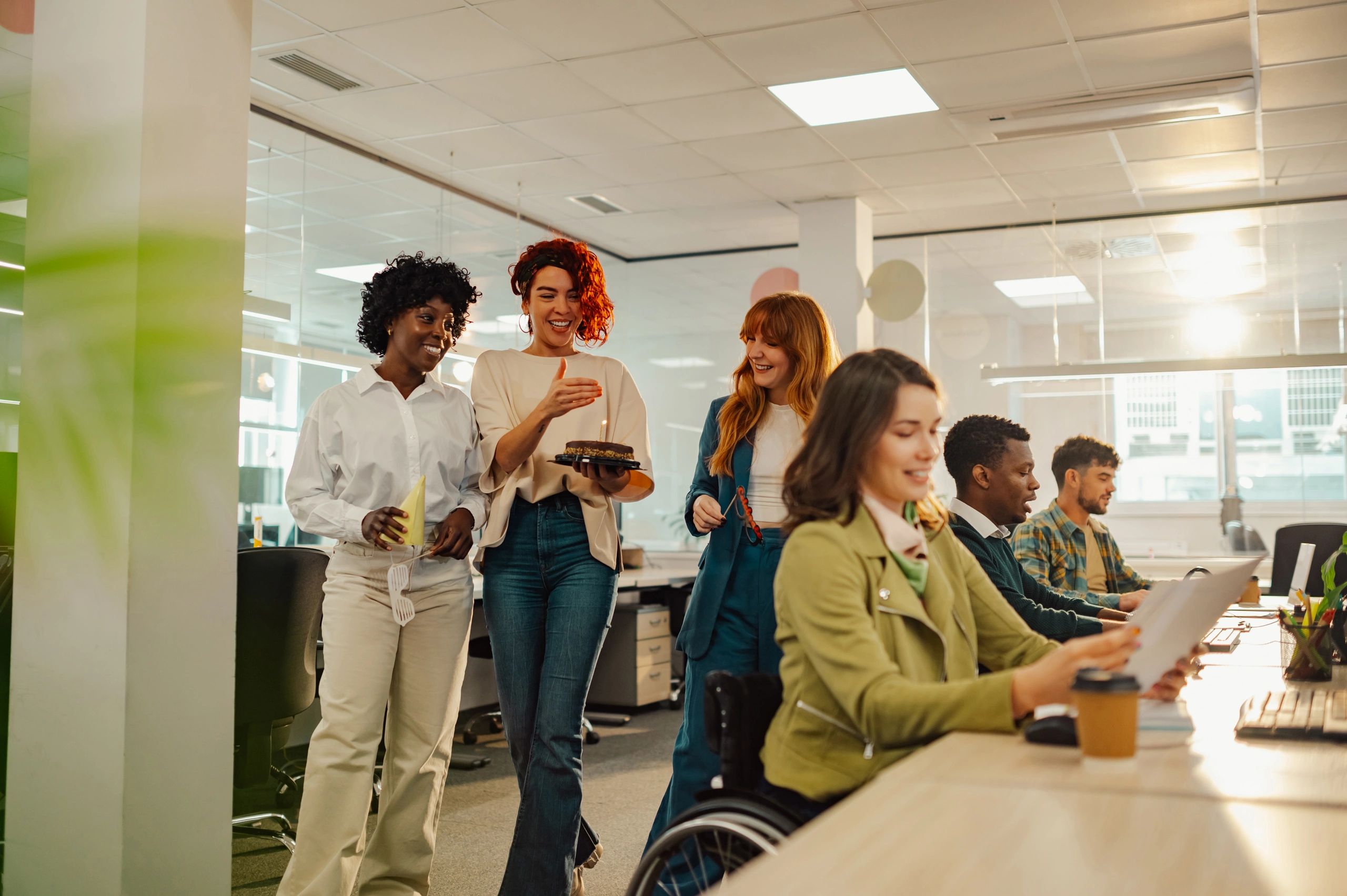 Supportive workplace moment with inclusive colleagues