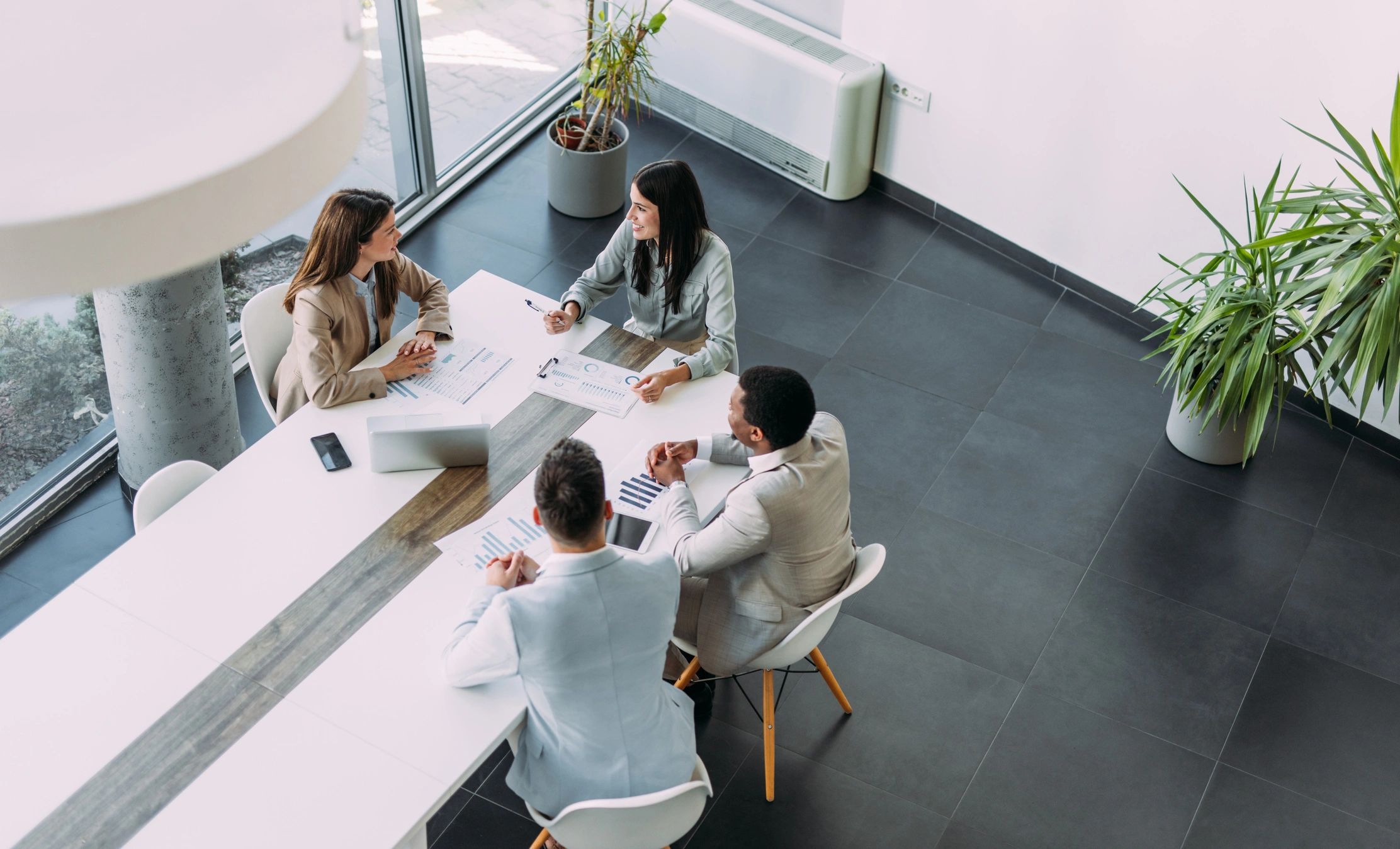 Team reviewing information together in an office